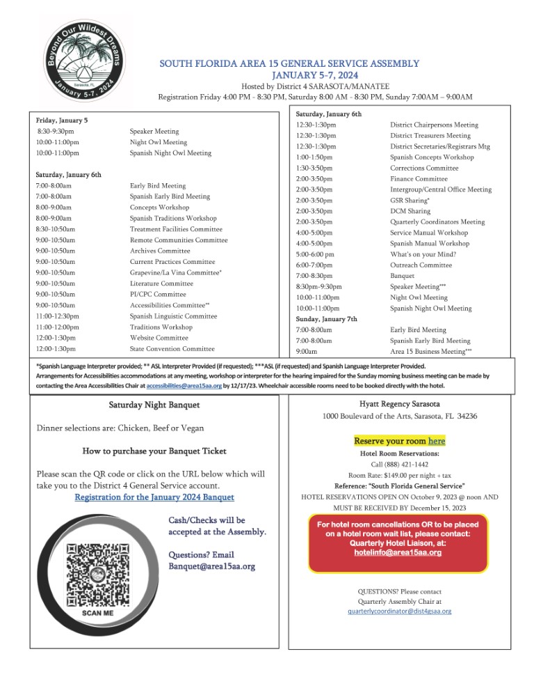 January 2024 Quarterly Assembly Alcoholics Anonymous District 4